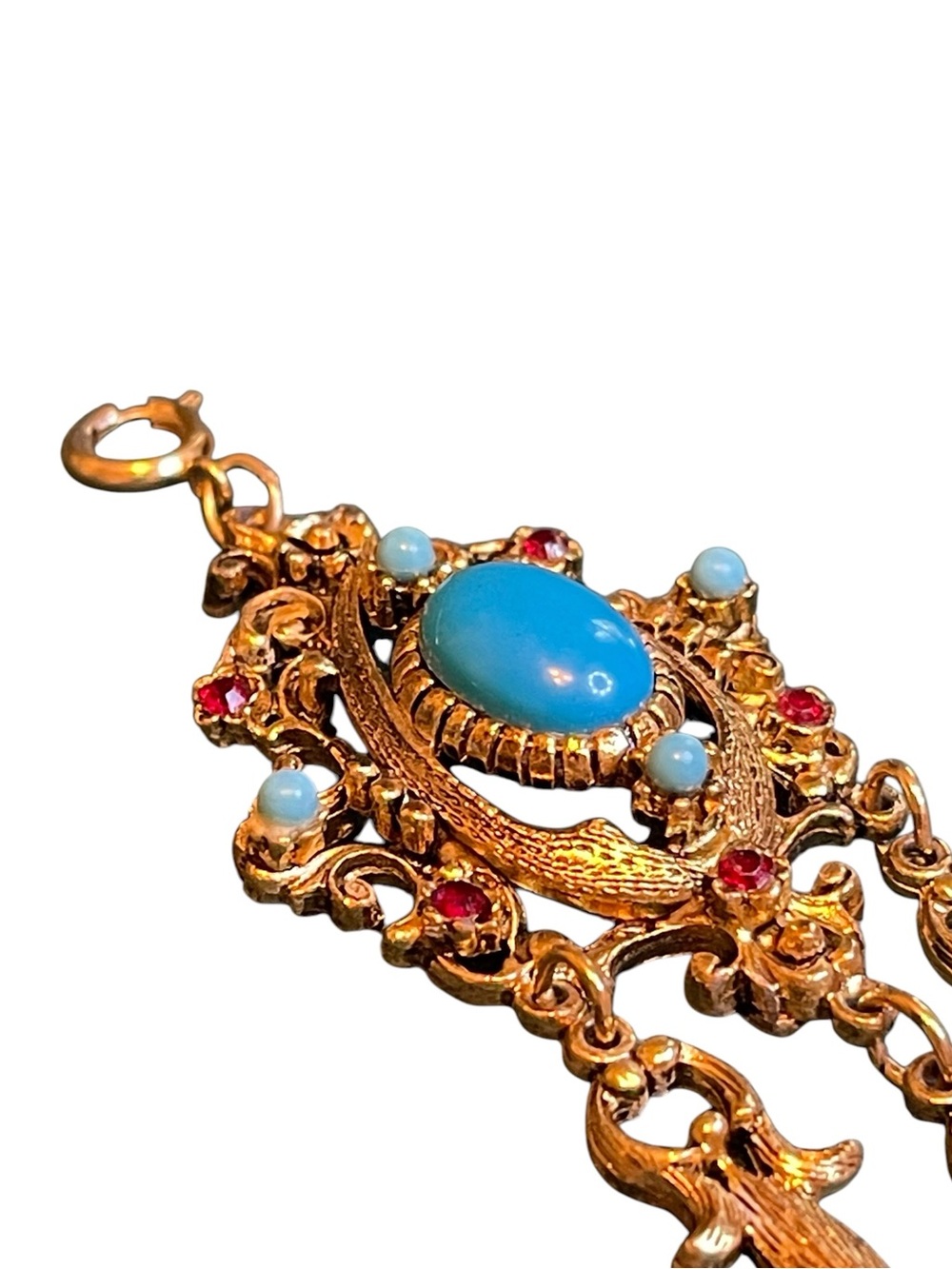 Vintage Celebrity NY Victorian Revival Faux Turquoise Dangle Necklace Pendant - Picture 6 of 11